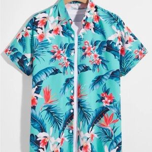 SHEIN Blue Hawaiian Mens Shirt